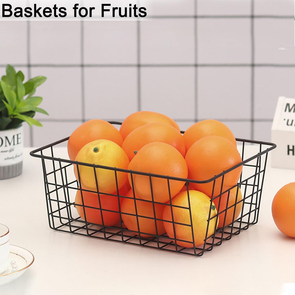 Wire Baskets for Organizing, 4 Pack Household Pantry Basket Black