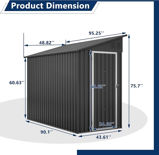 Outdoor Metal Storage Shed 4 x 8 ft, Garden Shed Lean to shed - Image 3