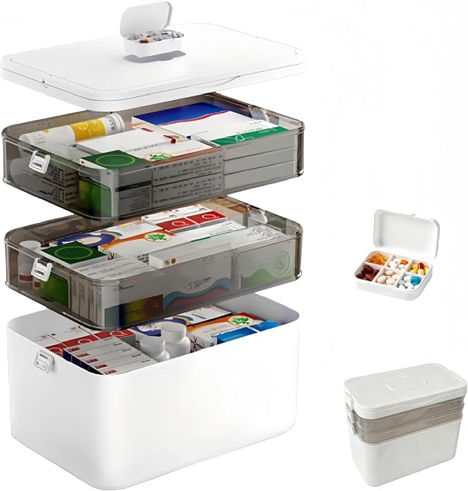 3-Tier Medicine Organizer with Detachable Pill Box, First Aid Kit with Handle by Unknown