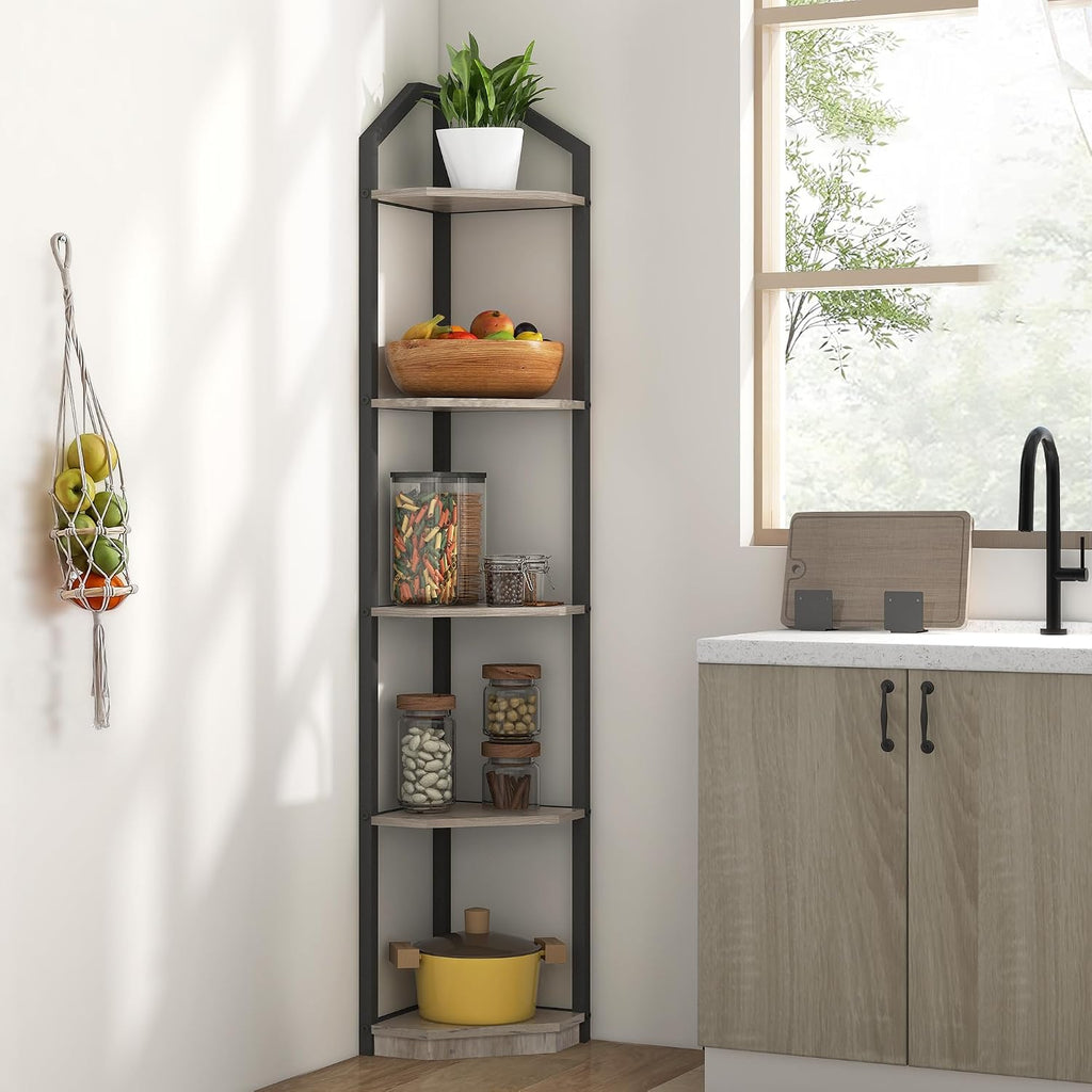 5 Tier Corner Shelf, 70” Corner Shelf Stand, Corner Bookshelf Plant