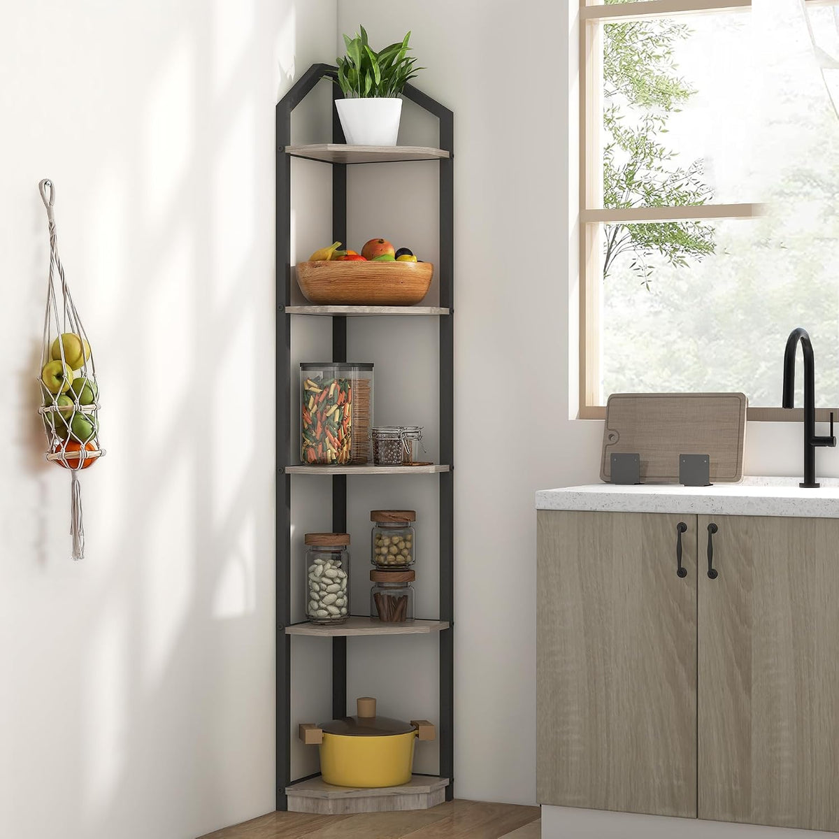 5 Tier Corner Shelf, 70” Corner Shelf Stand, Corner Bookshelf Plant