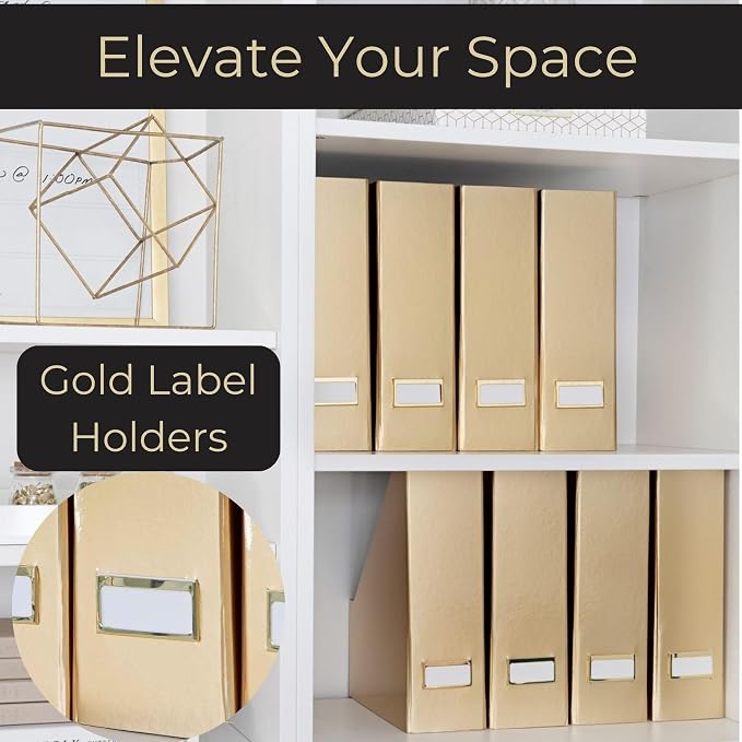 BLU MONACO Gold Magazine File Holder Set of 4 – Stylish Desk Organizer - Image 3