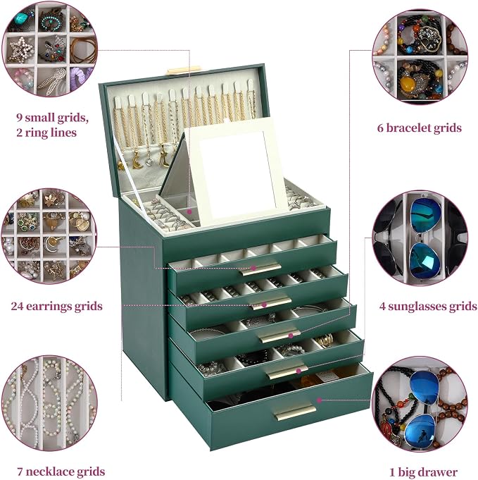 BOOVO Jewelry Box with Necklace Hanger – 6 layer Jewelry Organizer - Image 5