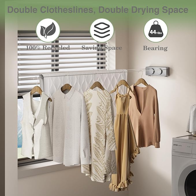 Danpoo Retractable Clothesline, Anti-Sag Adjustable Knob Heavy-Duty Clothes Line - Image 3