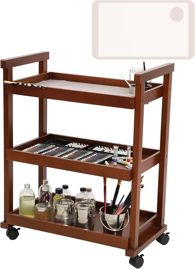 DJAR Rolling Art Supplies Cart, Solid Beech Wood Art Supply Organizert by DJARARTTOOL