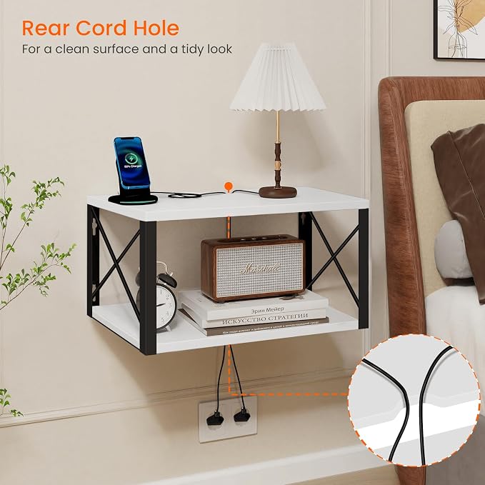 Homode Floating Night Stand, Modern Bedside Shelf Wall Mount, Wood Hanging - Image 3