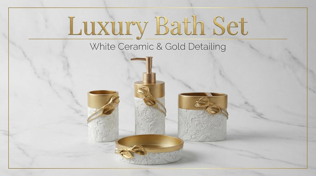 Bathroom Accessories Set,Golden Design Toothbrush Holder,Farmhouse