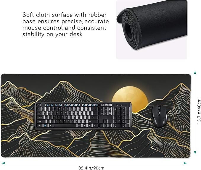Mountain Line Art Large Mouse Pad, Vintage Aesthetic Gaming Desk Mat, XXL - Image 3