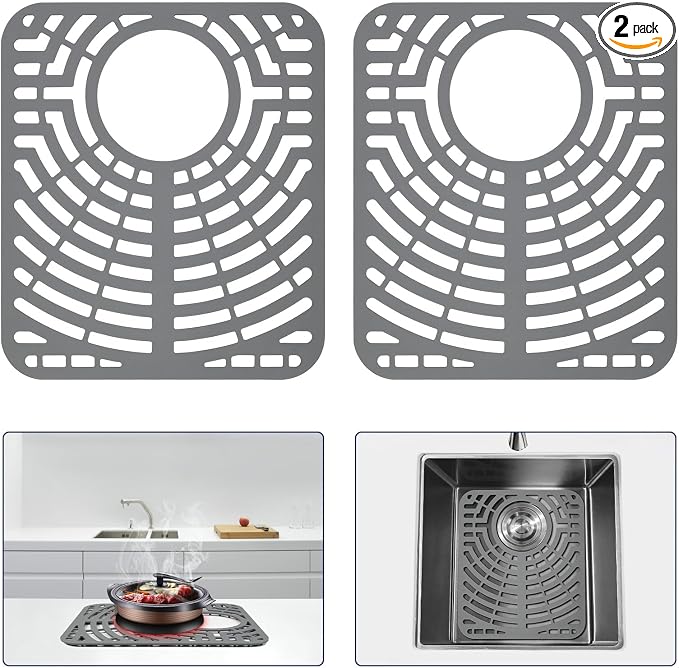 2PCS Silicone Sink Protector 12"x14" Rear Drain Hole, Heat Resistant Non-slip by snuggery