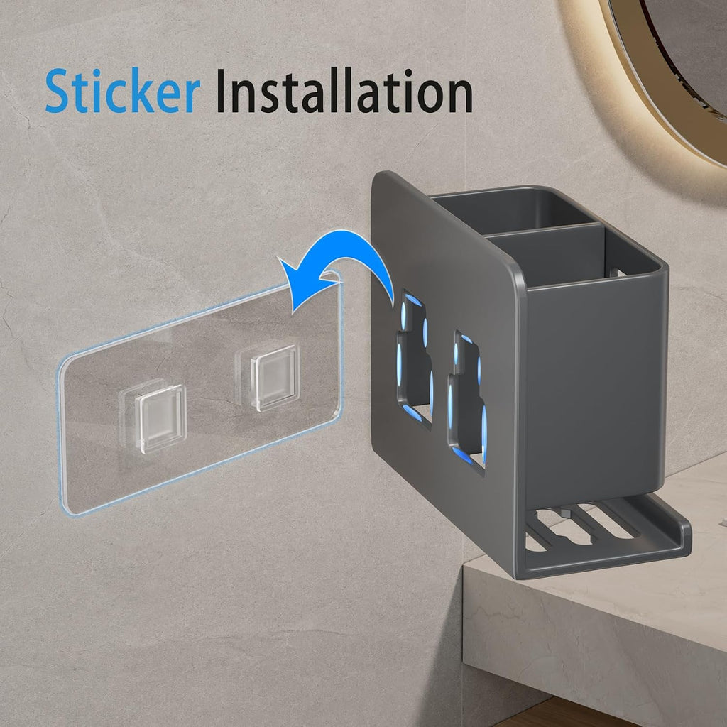 Grey Toothbrush Holder wall Mount, Aluminum,No Drilling Required