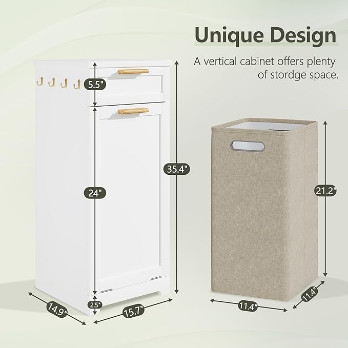 VECELO Tilt Out Laundry Hamper, 1 Drawer and 4 Side Hooks - Image 3