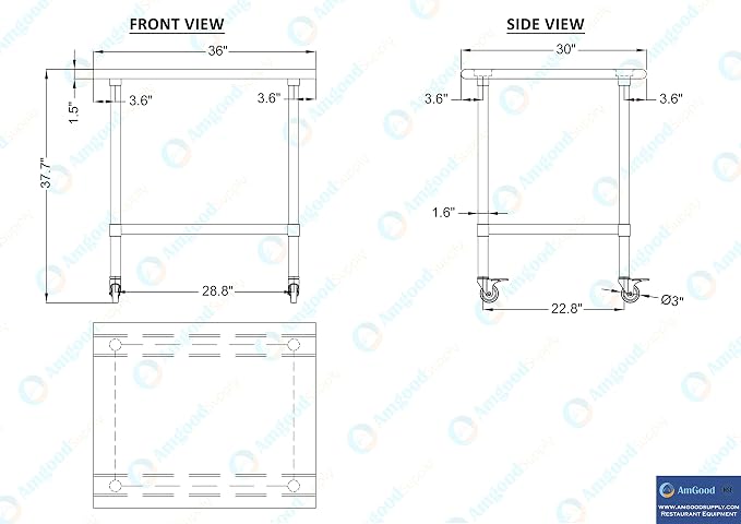 AmGood 36" Long x 30" Deep Stainless Steel Table - Image 4