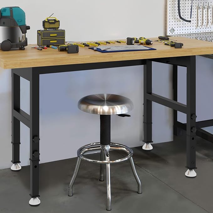 48'' Adjustable Workbench, Solid Wood Work Bench Table, Metal Tool Bench Work - Image 5