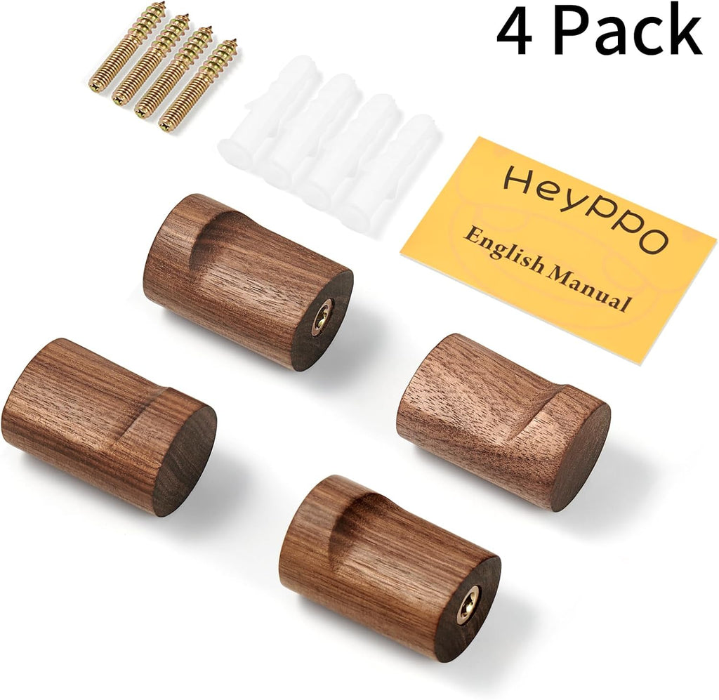 Wooden Wall Hooks 4 Pack, Modern Decorative Coat Hook Wall-Mount