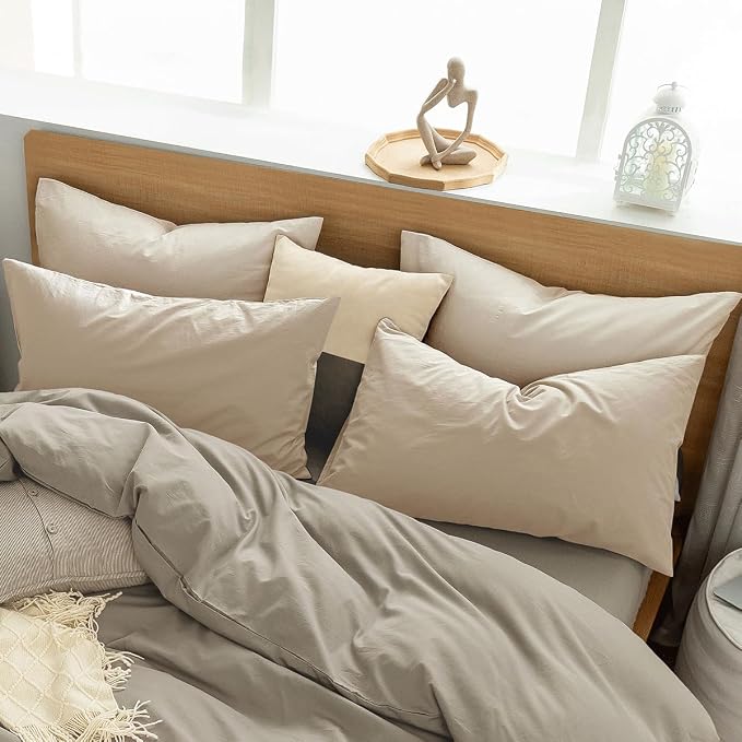 MooMee Bedding Pillowcases Pack of 4 100% Washed Cotton Linen Like Textured - Image 6