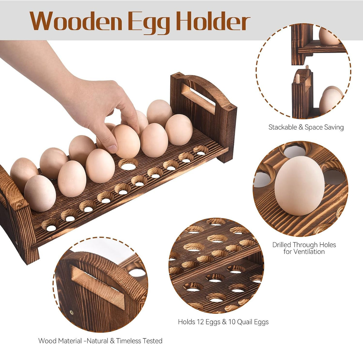 Wooden Egg Holder 3 Layer Fresh Egg Rack Holders Countertop Stackable