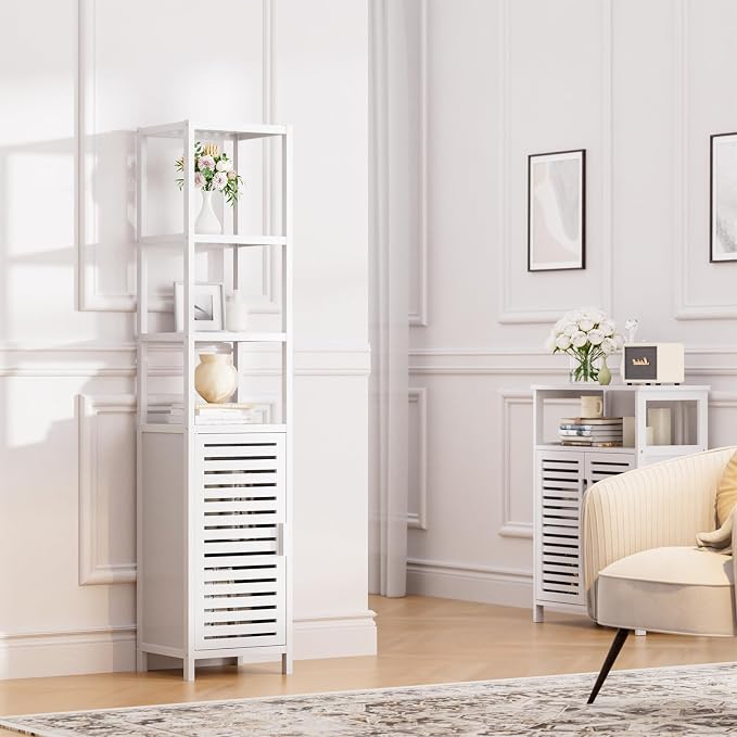 HITNET Bathroom Tall Cabinet, Floor Standing Bamboo Storage Cabinet - Image 5