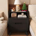Nightstand with Charging Station, Wood Night Stand with Hidden Handle by SOLACEFURNITURE