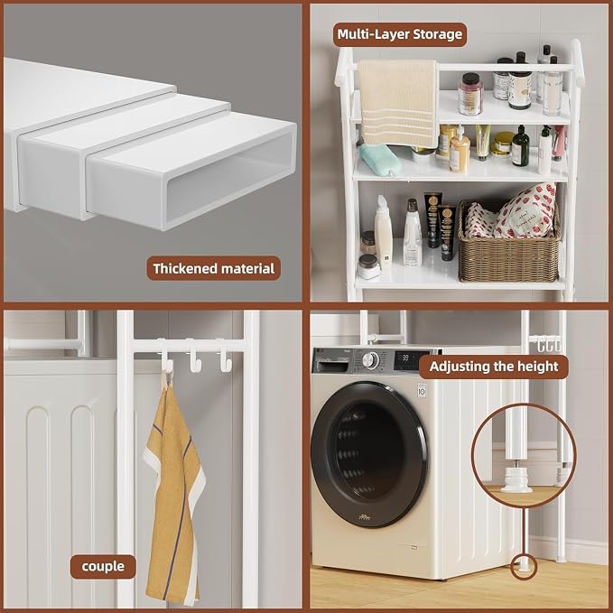 Over The Washer and Dryer Storage Shelf, 3 Tier Laundry Room Metal Drying Rack - Image 6