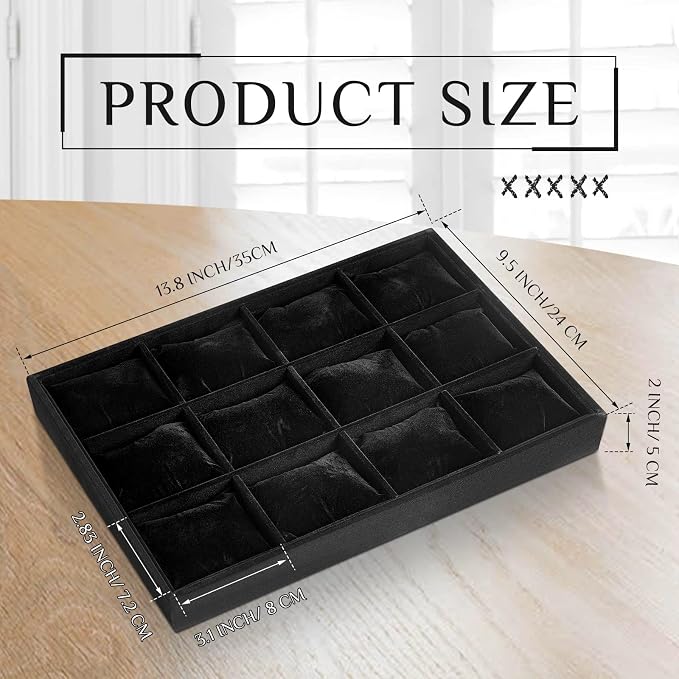 Henoyso 2 Pieces 12 Grid Velvet Watch Tray Jewelry Organizer Stackable Watch - Image 2