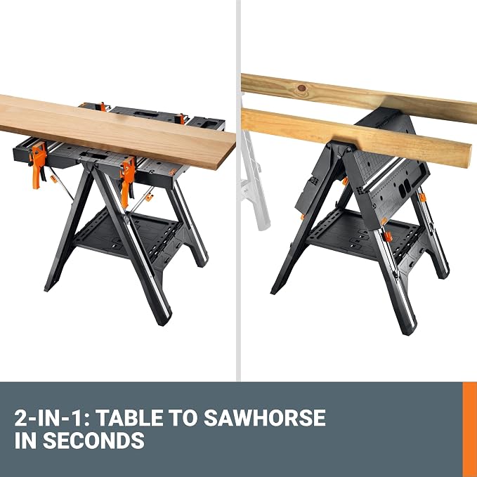 Worx Pegasus 2-in-1 Folding Work Table & Sawhorse, Easy Setup Portable Workbench - Image 3