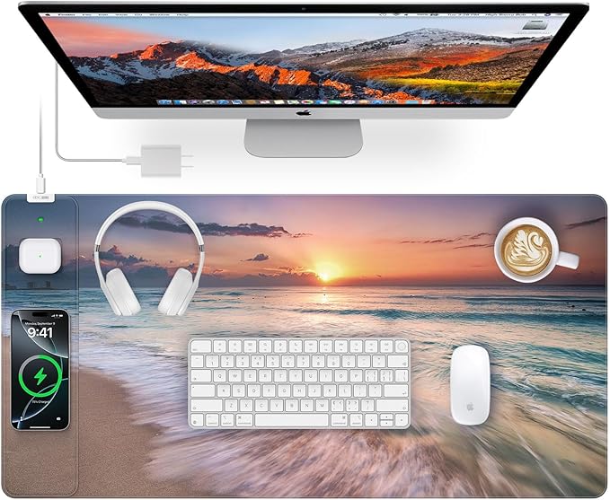 Wireless Charging Mouse Pad, 31.5"x15.8" Large Gaming Desk Mat by abcmat