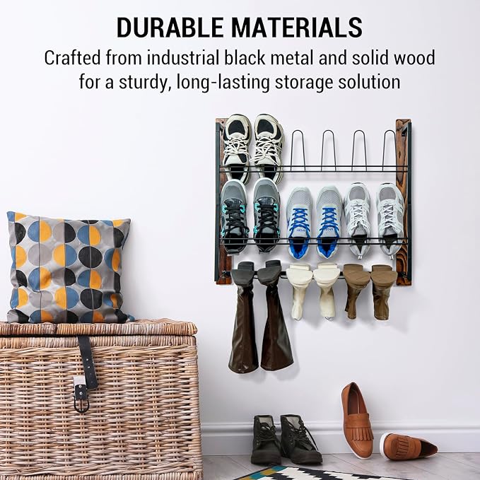 MyGift Premium Black Metal Hanging Wall Shoe Rack - Image 3