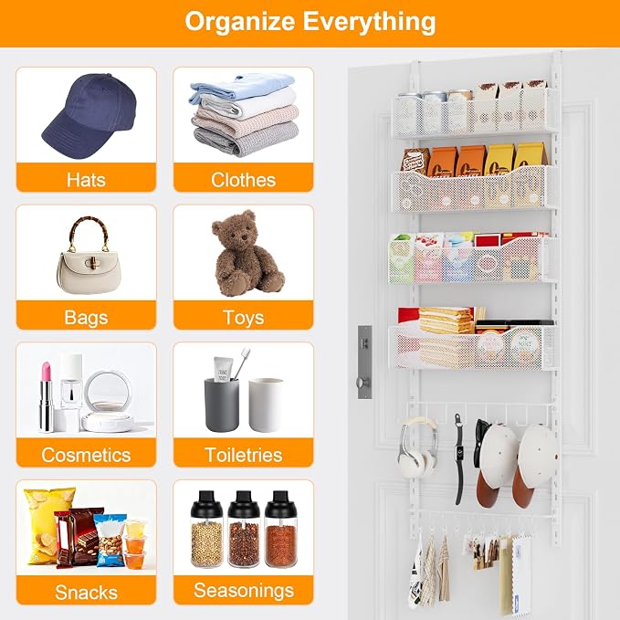 Over the Door Organizer, 2 in 1 Metal Hanging Closet Organizer & Hat Rack - Image 5