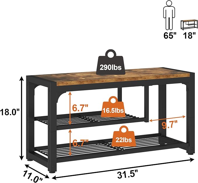 HOMEFORT Shoe Bench, 3 Tiers Shoe Rack Bench, 31.5" Shoe Storage Bench - Image 3