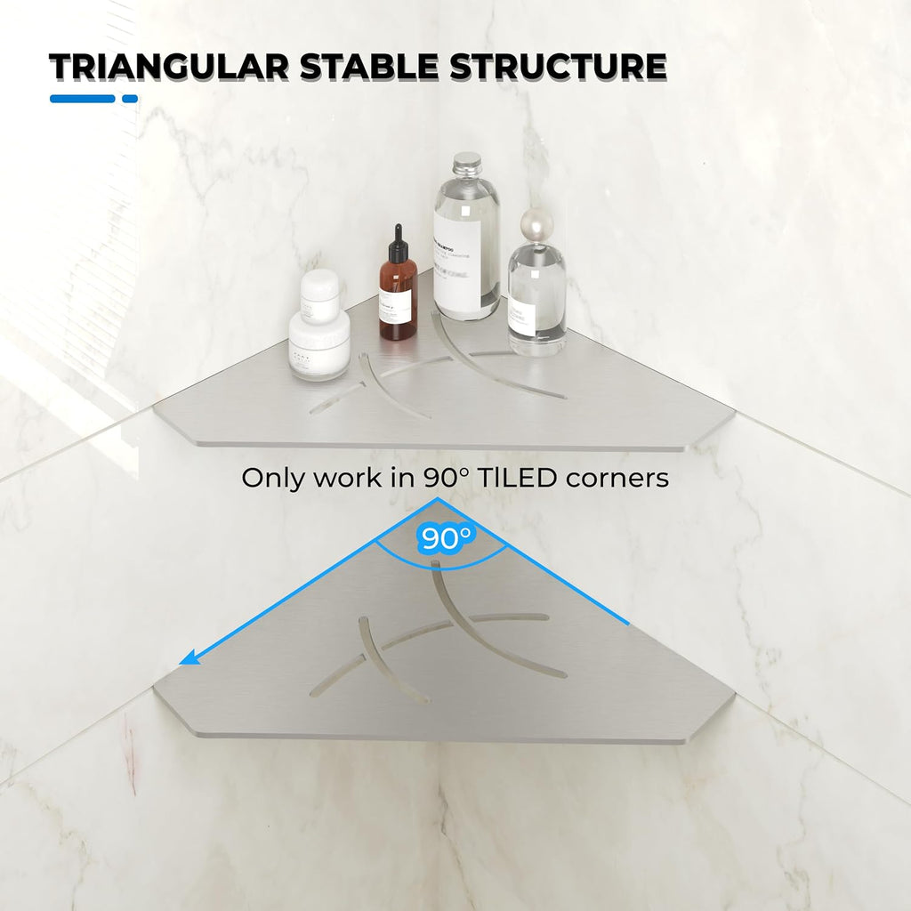 2-Pack 10" Brushed Nickel Recessed Corner Shower Shelf, for Tiled