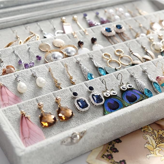 Wudygirl Velvet Jewelry Organizer Clear Lid Earring Holder Organizer 32 Pairs - Image 3
