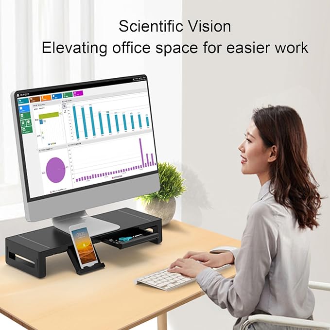 Monitor Stand Riser with 8 in 1 Docking Station Phone Holder Drawer 25KG - Image 2