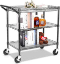 YNN Black Utility Rolling Cart, 990Lbs 3 Tier Heavy Duty Metal Cart by YNN