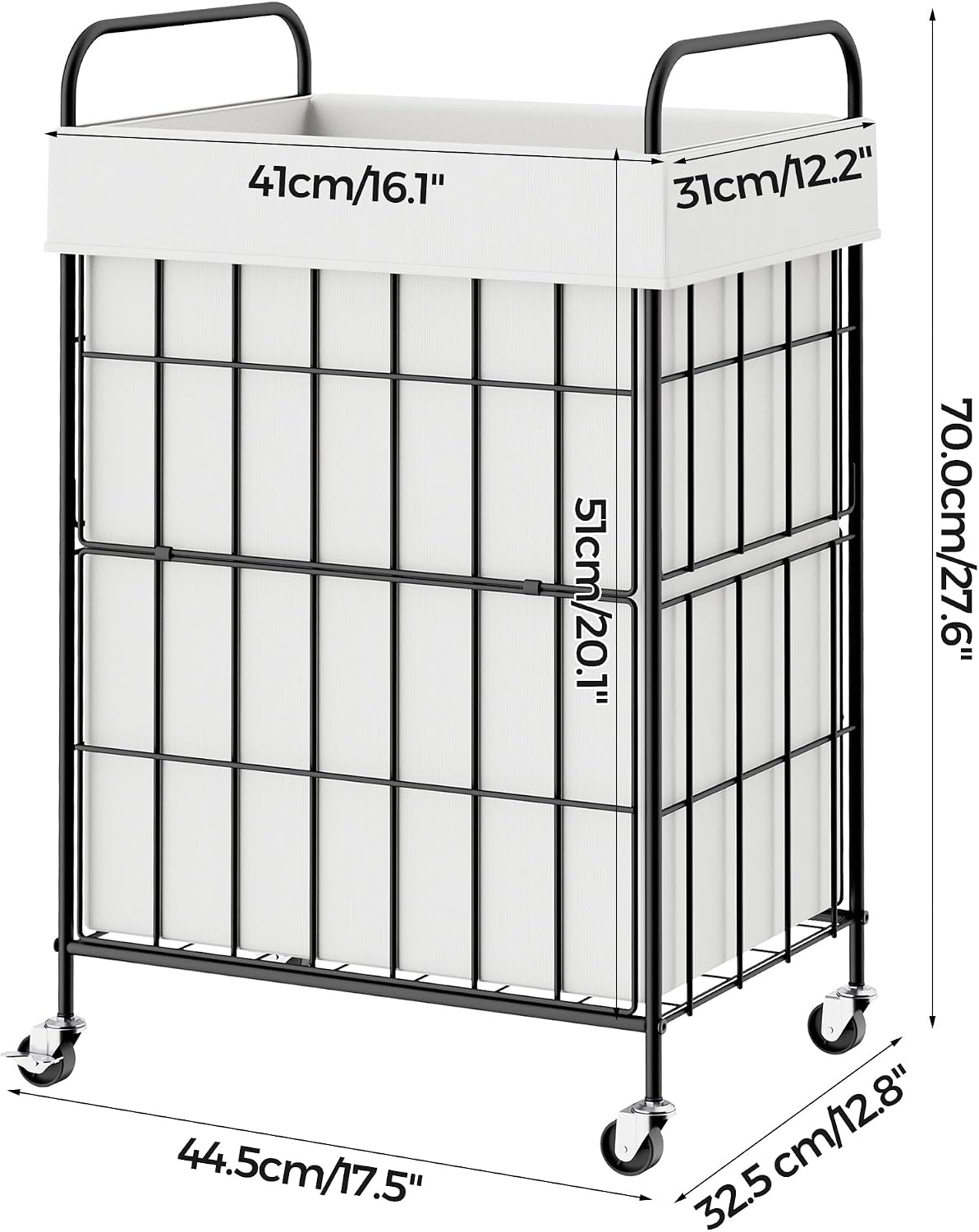 90L Laundry Hamper with Wheels, Laundry Basket with Handle and Liner