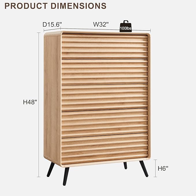 RedLemon 5 Drawers Dresser for Bedroom, Chest of Drawers - Image 2