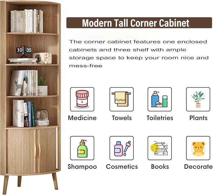 Corner Cabinet, 66.73'' Tall Modern Corner Bathroom Storage Cabinet - Image 6