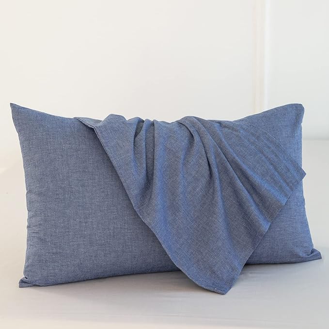 MooMee Bedding Pillowcases Pack of 2 100% Washed Cotton Linen Like Textured - Image 2
