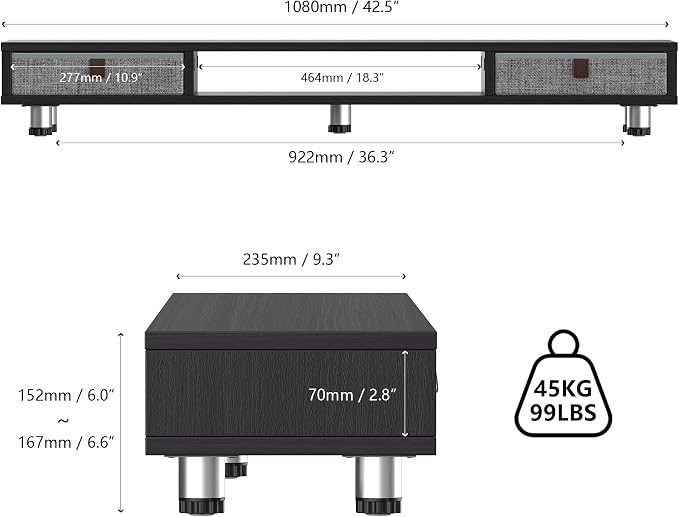 Fenge Dual Monitor Stand with 2 Drawers, 42.5 Inches Large Computer Riser - Image 3