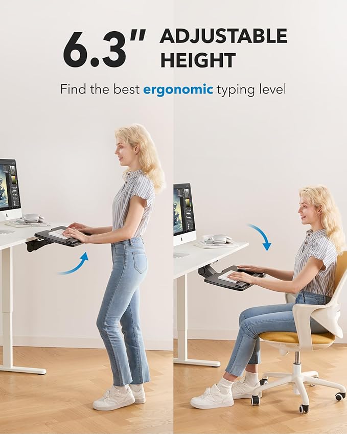 HUANUO Keyboard Tray Under Desk, 360 Adjustable Ergonomic Sliding Keyboard & - Image 2