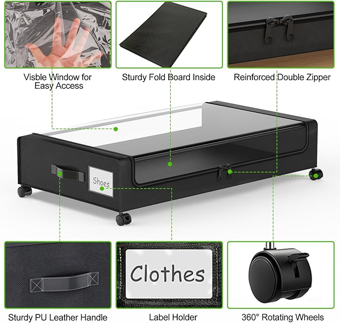 Under Bed Storage with Wheels, Under Bed Shoe Storage Organizer, Rolling Under - Image 4