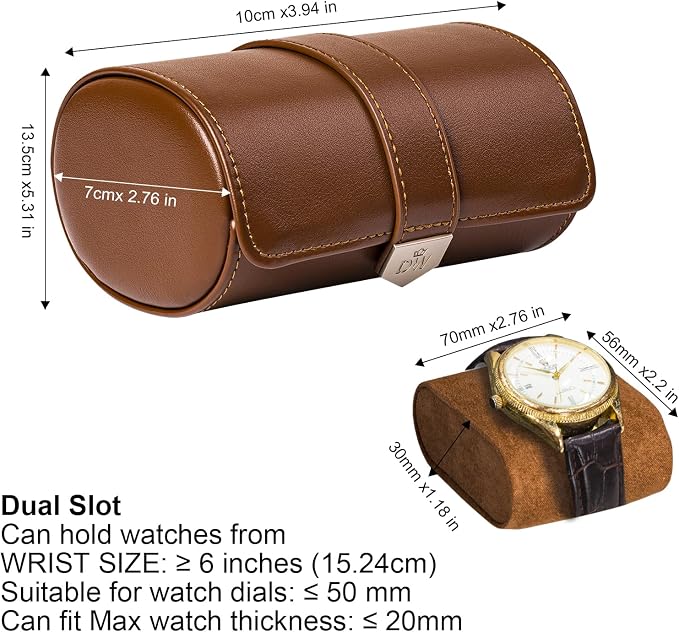 DUKWIN Watch Roll for 2 Watches, Vegan Leather Travel Watch Case Organizer - Image 2