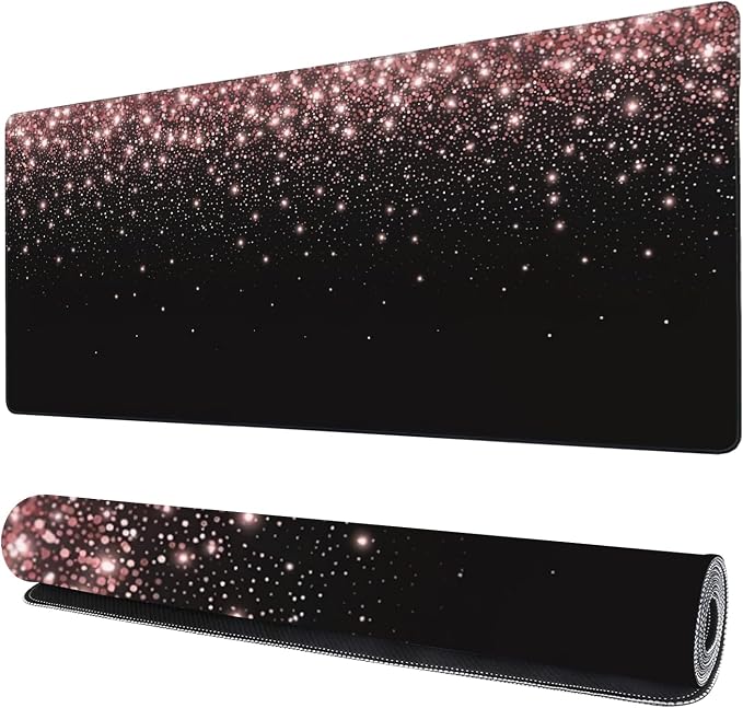Rose Gold Glitter Gaming Mouse Pad XXL Large Desk Mouse Pad Keyboard Mat by Uiaoiais
