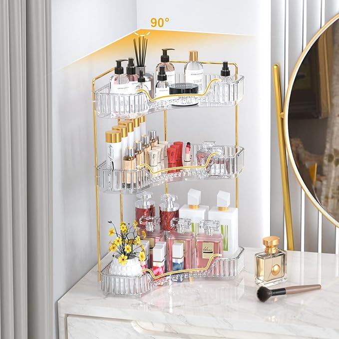GTI 3-Tier Corner Bathroom Counter Organizer, Large Capacity Makeup Organizer - Image 5