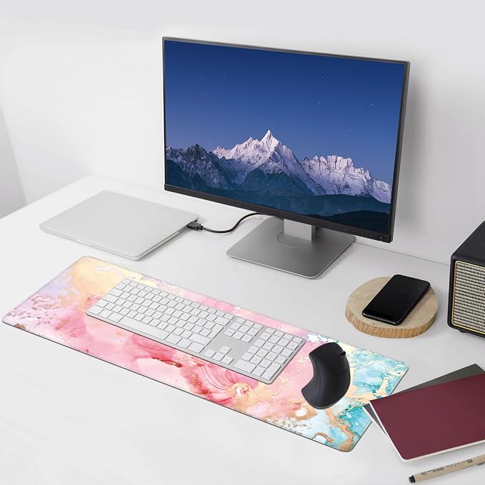 Cute Pink Marble Large Mouse Pad, Gaming Keyboard Desk Pad, Extended Mouse Mat - Image 6