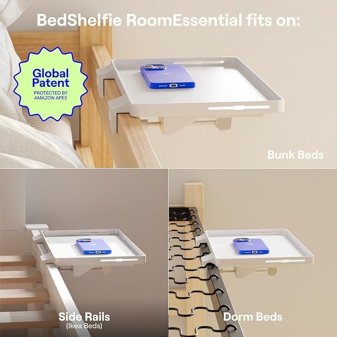 BedShelfie Bedside Shelf for Dorm Room Bunk Bed & Top Bunk, College Dorm Room - Image 3