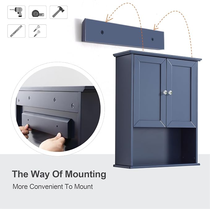 Bathroom Wall Cabinet Navy Blue Over Toilet Storage Cabinets 24x30 in Above - Image 5