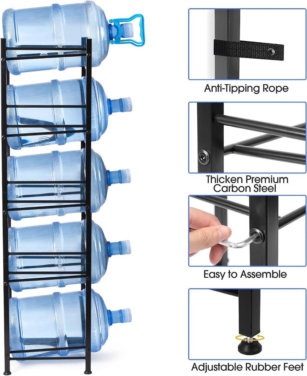 Klvied 5-Tier 5 Gallon Jug Rack, Heavy Duty
