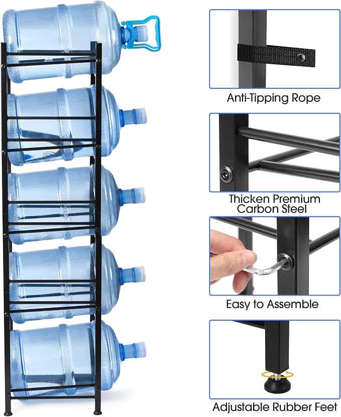 Klvied 5-Tier Heavy Duty Water Jug Organizer, 5 Gallon Cooler Jug Rack - Image 6