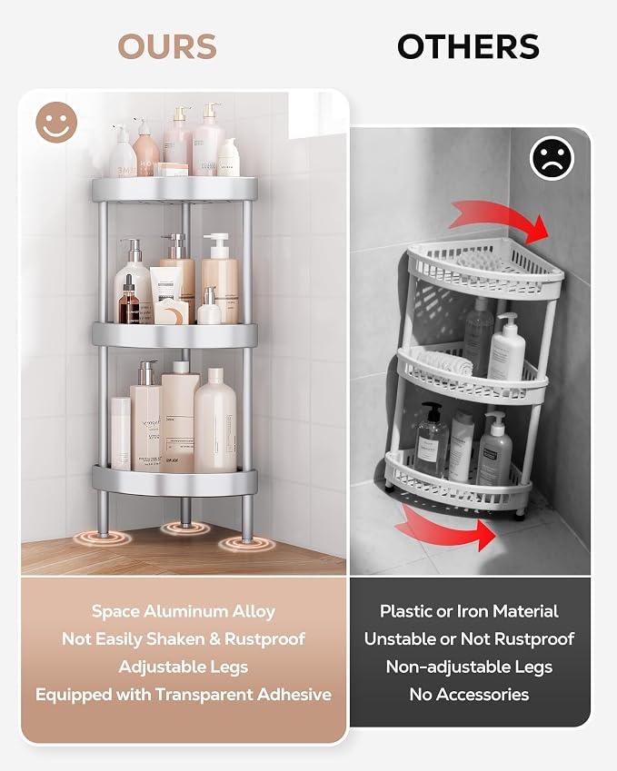 Nieifi Corner Shower Caddy Stand-3 Tier Rustproof Anodized Aluminum Standing - Image 4