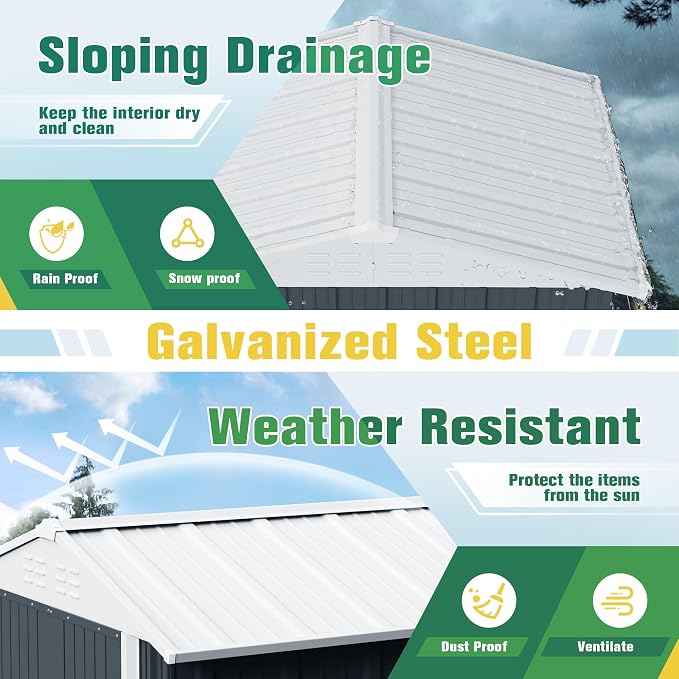 Flamaker 6x8 FT Storage Shed Waterproof Metal Garden Shed - Image 3